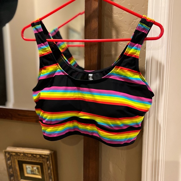 Torrid BLACK RAINBOW STRIPE WIRELESS SWIM TOP - Picture 4 of 6